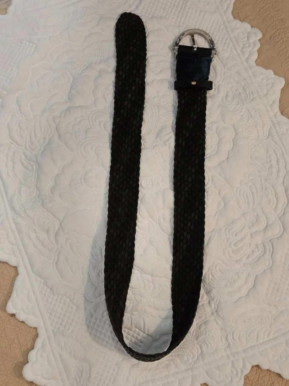 COLE HAAN Black Leather Braided Belt Size M 90s